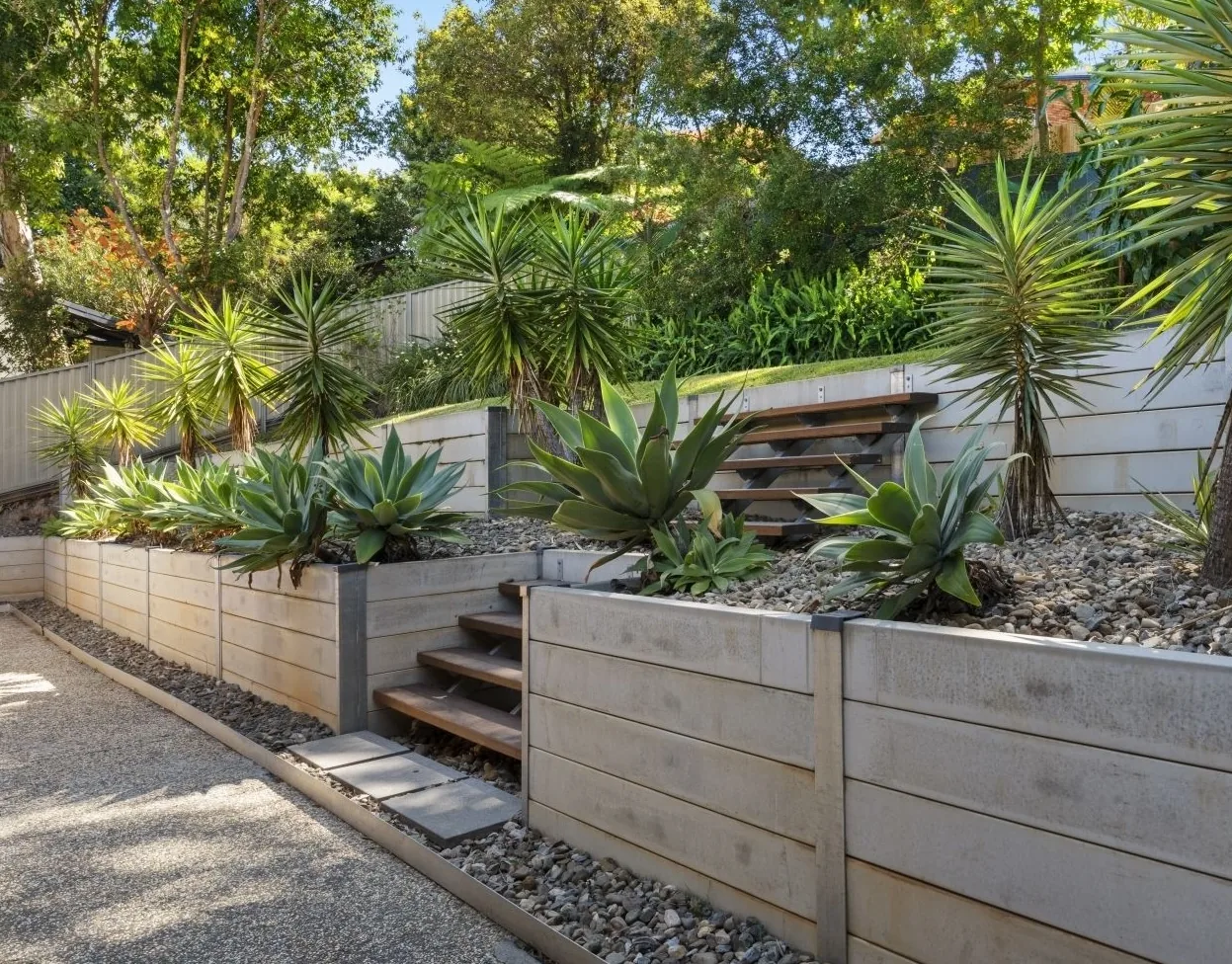 Concrete Sleeper Retaining Wall — Elanora, QLD